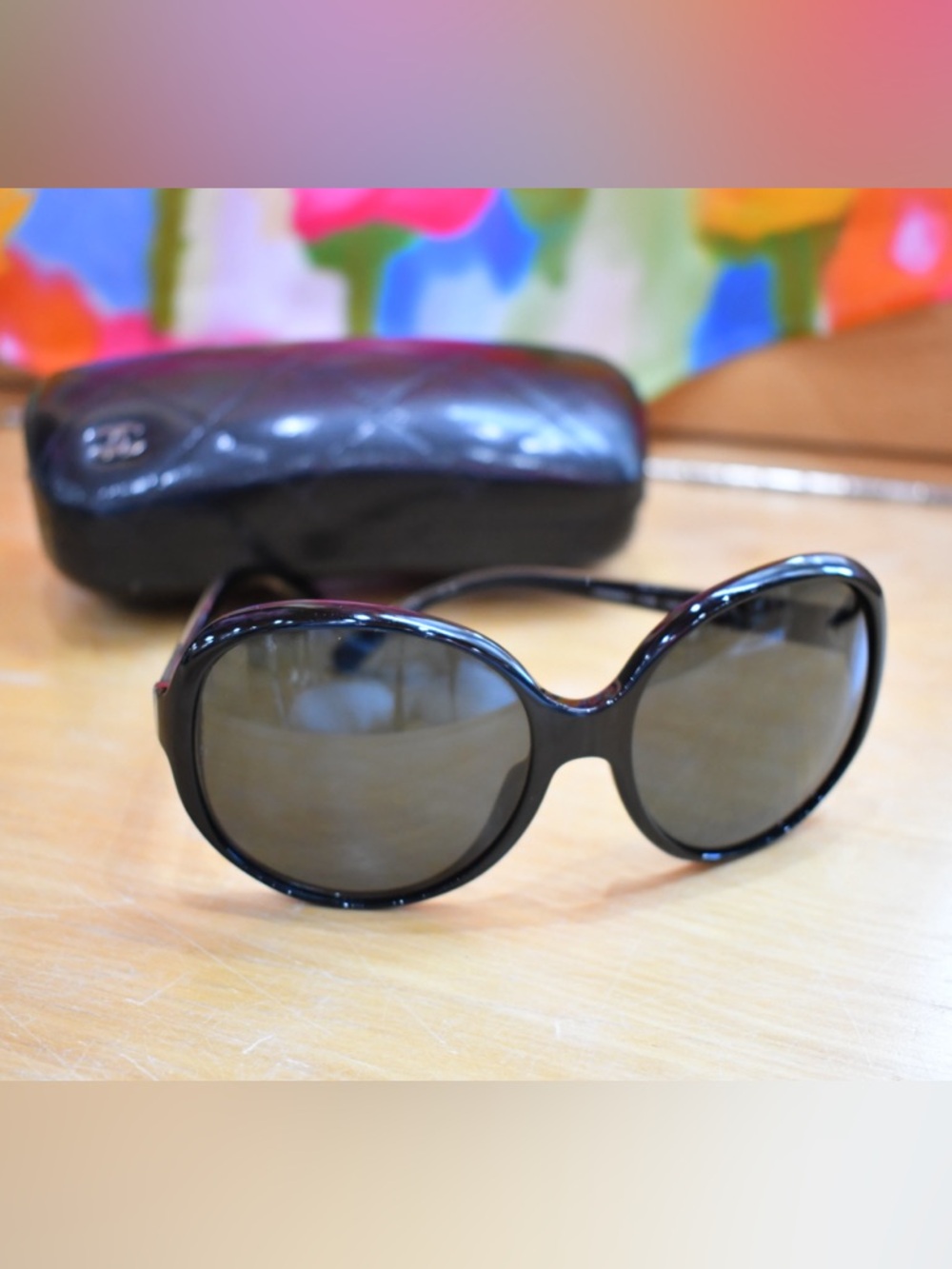 CHANEL Sunglasses Black with Gold Trim & Quilted Leather Case - Picture 5 of 10